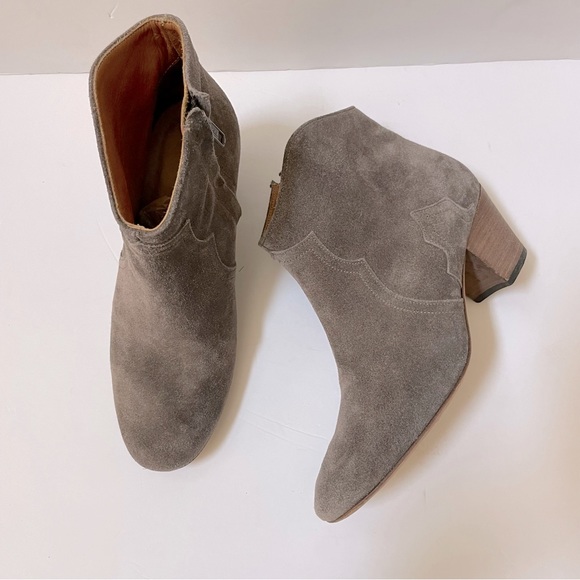 Isabel Marant Dicker Taupe Gray Suede Western Ankle Booties Size EU 38/US 8 - Picture 4 of 14